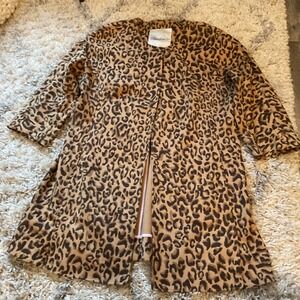 Carol Anderson by Invitation Leopard‎ Print Open Front Jacket Tan Brown Womens M